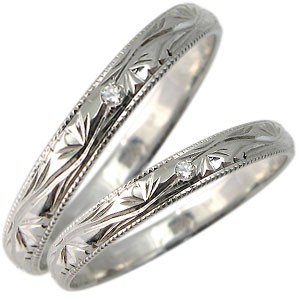 K18・ダイヤモンド・ペアリング・結婚指輪甲丸・彫金・・マリッジリング