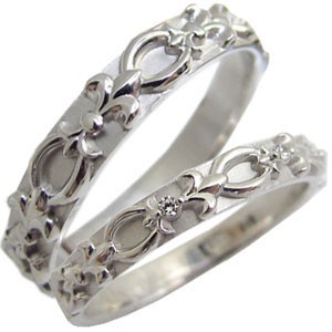 天然ダイヤモンド・ペアリング・結婚指輪・百合の紋章・マリッジリング・18金・リング