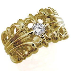 K10ゴールド・ダイヤモンド・リング・メンズリング・指輪・クロス・リング・百合の紋章・リング