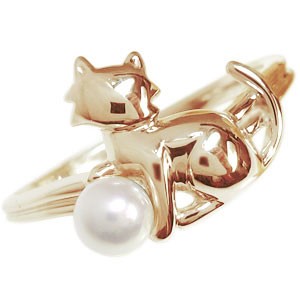 パール・リング・ピンキーリング・猫・指輪・あこや・真珠