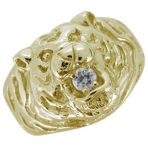 虎 タイガー 指輪 18金 リング メンズ 天然石 ダイヤモンド K18