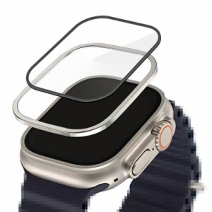 Apple Watch Ultra 2/1 ガラスフィルム アルミフレーム 強化ガラス 保護フィルム 全面 保護フィルム 硬度9H 強化ガラスフィルム 49mm か