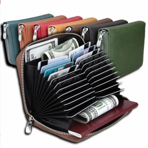 二つ折り　カードケース　ラウンドファスナー　本革　牛革　使用　二つ折り財布 　カード入２４枚　収納　送料無料　ブラック　エメラル
