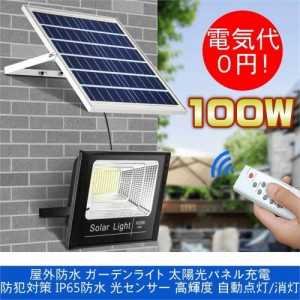 LEDソーラーライト 100w 屋外防水照明 太陽光発電 光センサー 防犯 防水 自動点灯 屋外 自転車 駐車場 玄関 廊下 軒先 庭 ガーデン