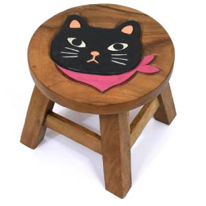 ウッドスツール スカーフネコ クロ ラウンドスツール 手作り イス 可愛いの通販はwowma ワウマ Interieur Deco 商品ロットナンバー