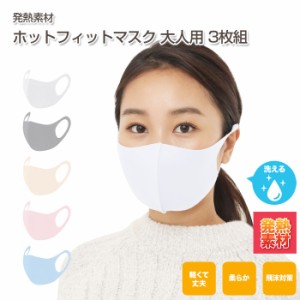 【送料無料】ホット フィットマスク 大人用 同色 3枚組 | 発熱素材 冬 立体型 マスク 洗える 水洗い 普通サイズ 男性 女性 男女兼用 抗