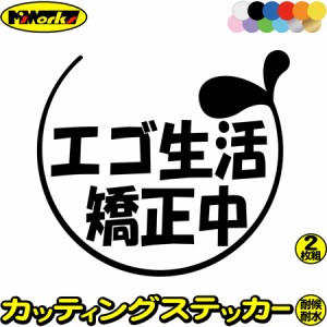 おもしろ ステッカー エゴ生活矯正中 2-8(2枚1セット) カッティングステッカー 全12色 車 おしゃれ バイク かわいい ジョーク 冗談 目立