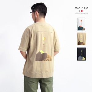 Mared マレッド お日さまお月さまTシャツ バックプリント スプリットラグラン 度詰め天竺 日本製 無地 メンズ