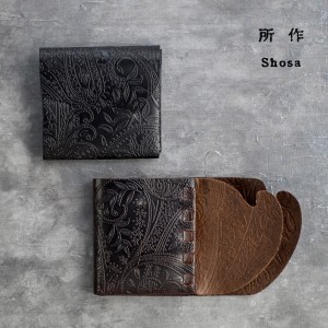 所作 shosa cp3.5 ペイズリー型押し 三つ折り財布 コンパクトウォレット 本革 レザー 日本製 メンズ レディース