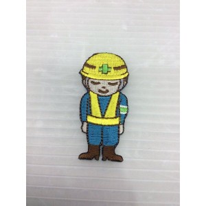 小型刺繍ワッペン(CC)　（工事中おじさん）アイロンワッペン　刺繍、エンブレム、大人気、オシャレ アップリケ 人気 アメ雑 アメリカン雑