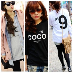 LAZA 大きいサイズ オルチャン セレブ N9前後プリント COCOロゴ HOLLYWOOD Tシャツ LL~4L 4L~6L