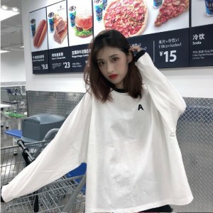 LAZA 【L/ホワイト】長袖プルオーバー　長袖Tシャツ　ビッグシルエット　レディース　ライン　かわいい　かっこいい　ジャージ風