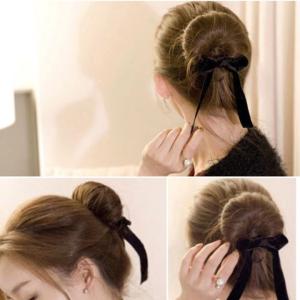 LAZA 2WAY ヘアアレンジ お団子 シニヨンリボン キレイ かわいい アレンジ ボリューム リボン ヘッドアクセサリー 【ブラック】