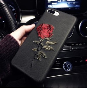 LAZA iPhone7/8 ケース 薔薇 バラ 刺繍 オシャレ 可愛い カバー【黒】