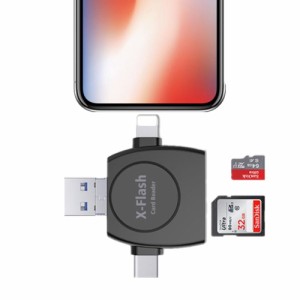 LAZA Android iPad iPhone X/8 plus/8/ microSD/SDカード 4in1外付メモリーカードリーダー  Lightning USB micro-B Type-C 全対応