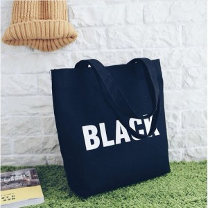 LAZA 【ブラック】トートバッグ 肩掛けバッグ ママバッグ 英字 ロゴ 肩掛け 幌布 キャンバス レジバッグ エコバッグ 大容量 シンプル