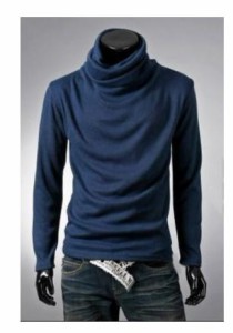 LAZA ネイビー アフガン タートルネック 長袖 Tシャツ カジュアル メンズ レディース シンプル 大きいサイズ
