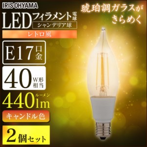 ★6/23 00:00〜700円OFFｸｰﾎﾟﾝ★ 【2個セット】電球 LED電球 アイリスオーヤマ LEDフィラメント電球 琥珀調 キャンドル色 40形相当（