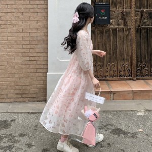 ピンク 花柄 ドレス ワンピース ロングスカート