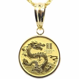 純金K24辰年（竜・龍）ドラゴン コインジュエリーネックレス 2024年 枠18金 DRAGON 1/20oz 9999Au 2024年 裏面エリザベスELIZABETH2 AUST