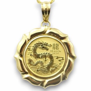 純金K24辰年（竜・龍） ドラゴン コインジュエリーネックレス 2024年 枠18金 DRAGON 1/4oz 9999Au 2024年 裏面エリザベスELIZABETH？AUST