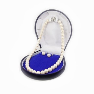 （日本製）国内産 高級本貝パールフォーマルセット、ホワイトorグレーブラック(ネックレス、イヤリングセット) 真珠 (パール)