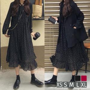 ワンピース ロング 春 黒 シフォンワンピース 大人ガーリー ミモレ丈 リボンタイ ドット柄 フリル レディースの通販はau Pay マーケット Keysfashion 商品ロットナンバー