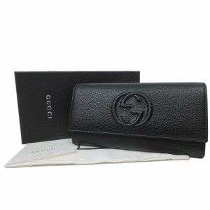 グッチ 財布 長財布 GUCCI レザー インターロッキングG かぶせ蓋 598206 1000 (ブラック) アウトレット レディース