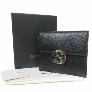 グッチ 財布 二つ折り財布(小銭入れあり) GUCCI インターロッキングG レザー(シボ加工) 615525 / 598167 1000 (ブラック) アウトレット 