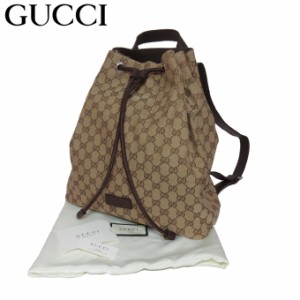 グッチ アウトレット GUCCI ショルダーバッグ 449175 キャンバス 巾着 リュックサック / バックパック GG柄 ベージュ系xダークブラウン系