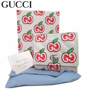 グッチ GUCCI 財布 レディース 598629(オフホワイト系) キルティングレザー GGマーモント アップルプリント かぶせ蓋　二つ折り財布 ブテ