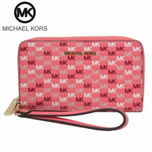 マイケルコース 財布 長財布 MICHAEL KORS ジェット セット トラベル MK ロゴ ストラップ付 ラージ フラット ラウンド フォン ウォレット