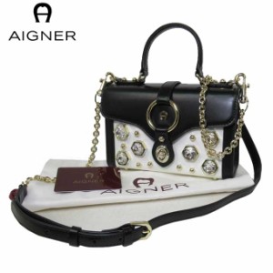 アイグナー ブティック AIGNER ハンドバッグ 135370-028 レザー×ラインストーン ショルダー付 2WAY ミニ バッグ Fiorentin / White