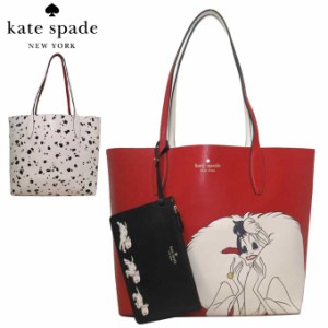 ケイトスペード トートバッグ kate spade レザー ディズニーコラボ 101匹わんちゃん「クルエラ」ダルメシアン柄 リバーシブル ポーチ付き