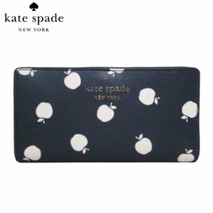 ケイトスペード 財布 長財布 kate spade PVC ステイシー アップルプリント ラージ スリム ウォレット 二つ折り K8306 960 (ネイビー系マ