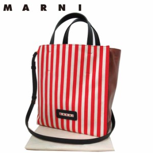 マルニ MARNI  トートバッグ レディース SHMP0058Q2 P4171 Z2P39(レッド系マルチ) ストライプ キャンバス×レザー 2WAY 斜めがけ