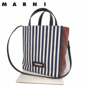 マルニ MARNI  トートバッグ レディース SHMP0058Q2 P4171 Z2P40(ブルー系マルチ) ストライプ キャンバス×レザー 2WAY 斜めがけ