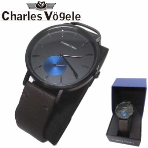 シャルルホーゲル 腕時計 Charles vogele クオーツ レザーベルト ラウンド 円形 V0720 B43 (金具：マットブラック系×ダークブラウン系) 