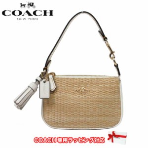 コーチ ポーチ COACH ストロー レザー ミックス ノリータ 15 トップハンドル タッセル CH215 IMCAH(チョークマルチ) アウトレット レディ