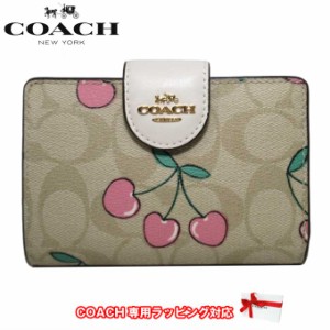 コーチ 財布 二つ折り財布 COACH ミディアム コーナー ジップ ウォレット・シグネチャー キャンバス・ハート チェリー プリント CF401 IM