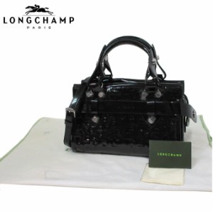 【中古（Sランク / 未使用）】ロンシャン バッグ ハンドバッグ LONGCHAMP エナメル ロゴ 2WAY 斜め掛け 10044HPC 001(ブラック) 美品 レ