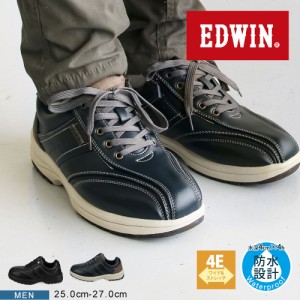 エドウィン スニーカー メンズ edwin 靴 防水 4e 滑りにくい 軽量 幅広 ストレッチ素材 ゆったり 軽い サイドファスナー ローカット クッ