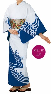 踊り衣裳【お仕立上り浴衣 大印 本絵羽ゆかた】白×青 取り寄せ商品 「日本の踊り」掲載 踊り絵羽 稽古 習い事 舞