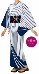 踊り衣裳【お仕立上り浴衣 大印 本絵羽ゆかた】白×濃紺 取り寄せ商品 「日本の踊り」掲載 踊り絵羽 稽古 習い事