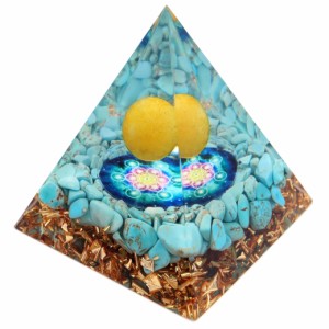 オルゴナイト ピラミッド ターコイズ トルコ石 さざれ アラゴナイト 丸玉入り 六芒星  orgonite pyramid  置物 天然石 パワーストーン 浄