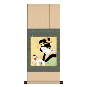 色紙 日本画 インテリア 送料無料 色紙掛・色紙セット 上村松園 御所人形 (ごしょにんぎょう) 高精彩複製画 日本の名画