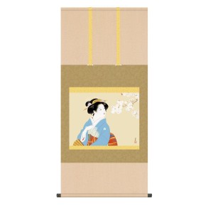 掛軸 日本画 床の間 送料無料 掛け軸 名画複製画 花下美人(かかびじん) 高精彩複製画