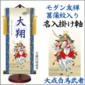 雛人形 掛軸 日本画 床の間 送料無料 モダン友禅名入 名前旗 菖蒲紋入り (中) 男子用 スタンド付セット 名前入 生年月日入 命名旗 節句 