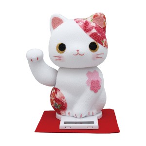 ソーラー　桜福福(ぷくぷく)　ピンク　招き猫　敷物付 手作り ちりめん細工 なごみ 癒し 可愛い 置物 飾り 和雑貨 