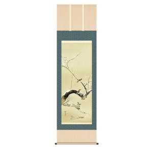 掛軸 日本画 床の間 送料無料 掛け軸 名画複製画 梅、雀(うめ、すずめ) 高精彩複製画